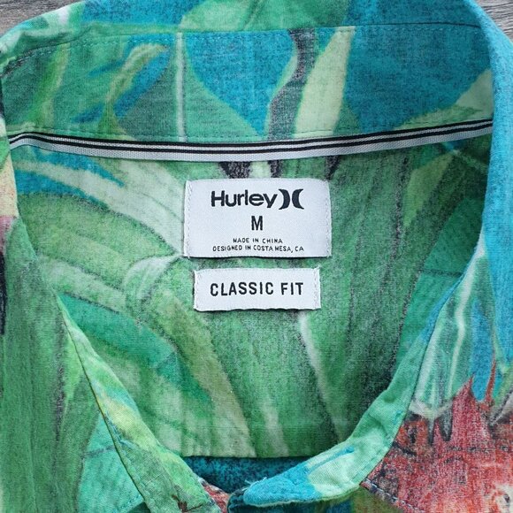 Hurley Men Hawaiian Shirt Classic Fit Medium Tropical Print Short Sleeve Skater - Picture 2 of 6